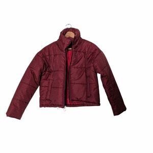 Celebrity Pink Red Plaid Houndstooth Puffer Jacket